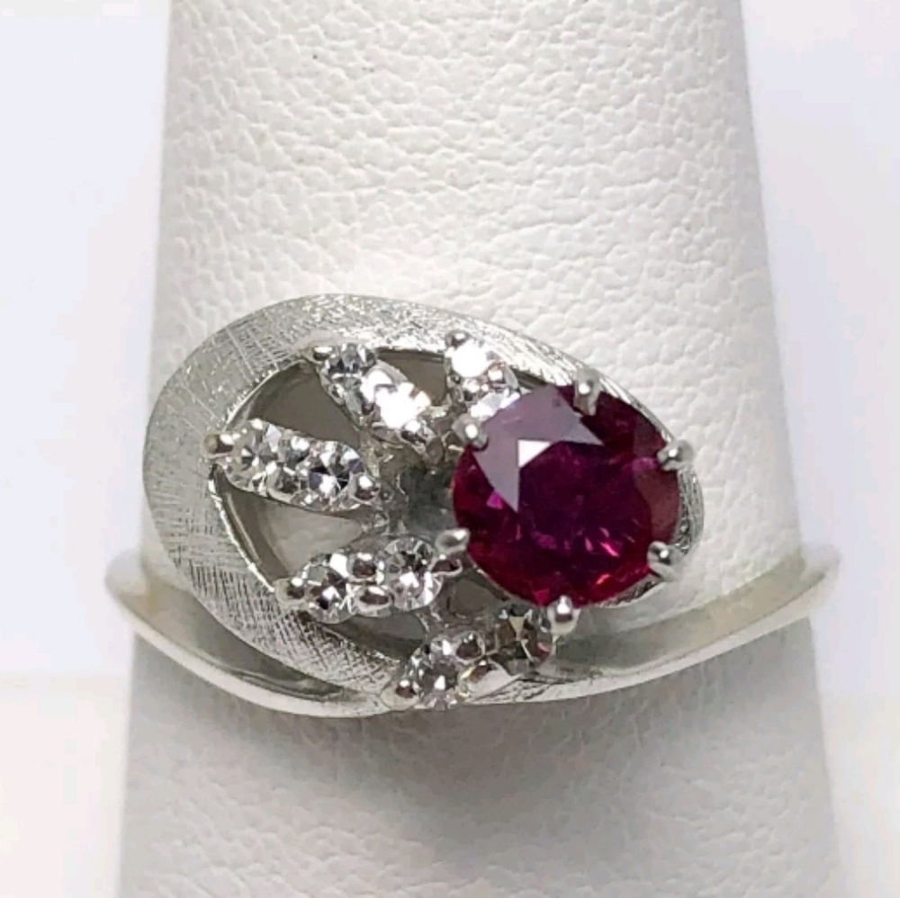Art deco 14k natural ruby diamonds ring